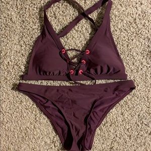 Maroon, tie front swimsuit. Size medium.